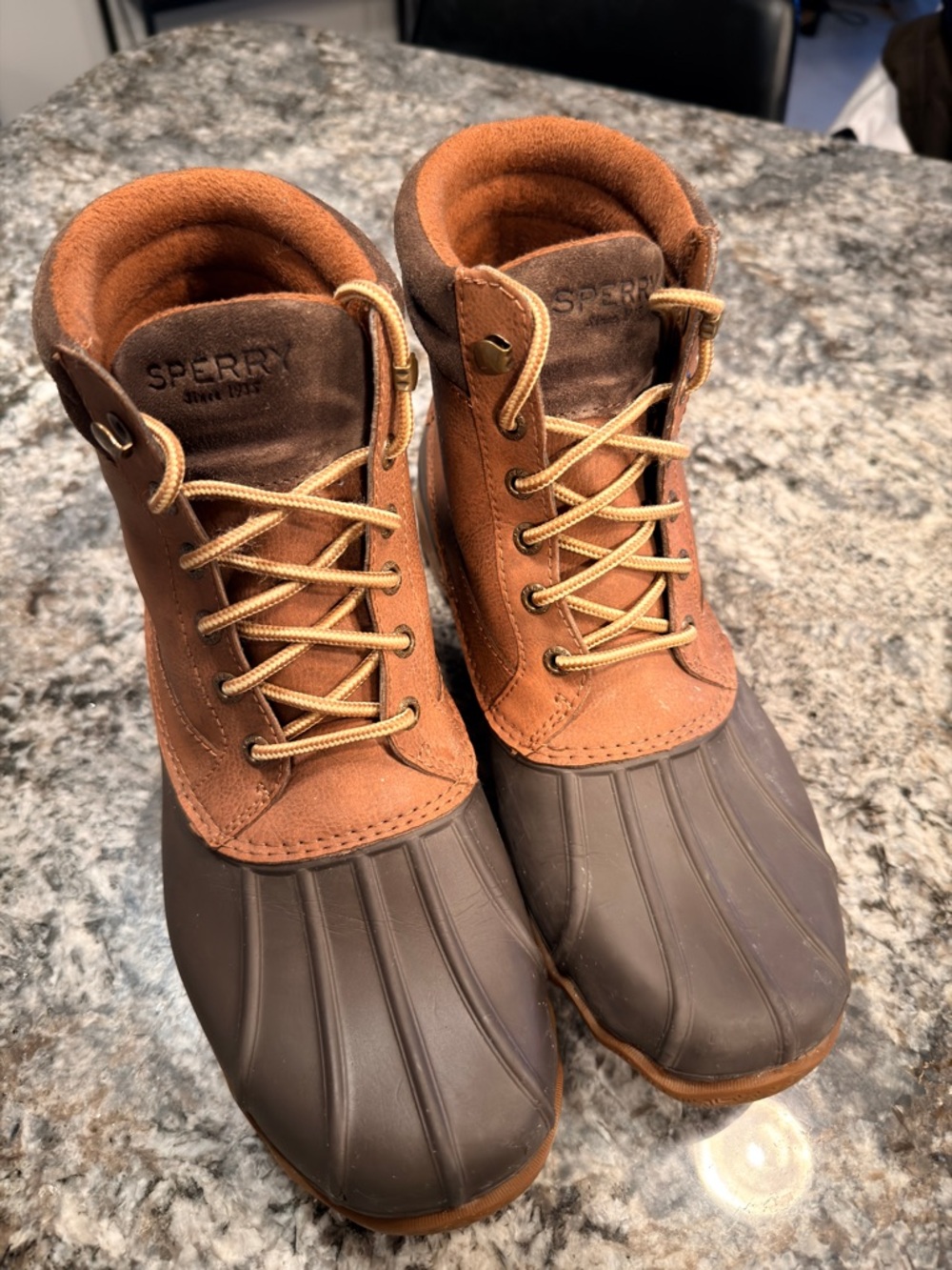 Sperry Two-Tone Brown and Dark Brown Duck Boots - Lace-Up